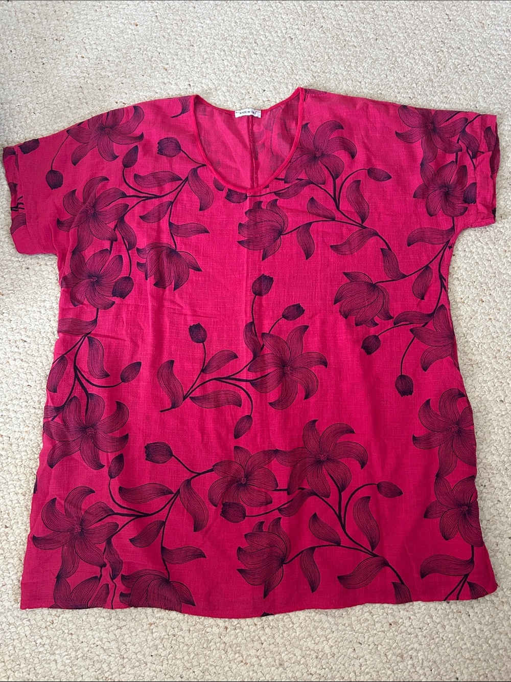 Made in Italy Women’s Floral Short-Sleeve Tunic/dress Top in Fuchsia